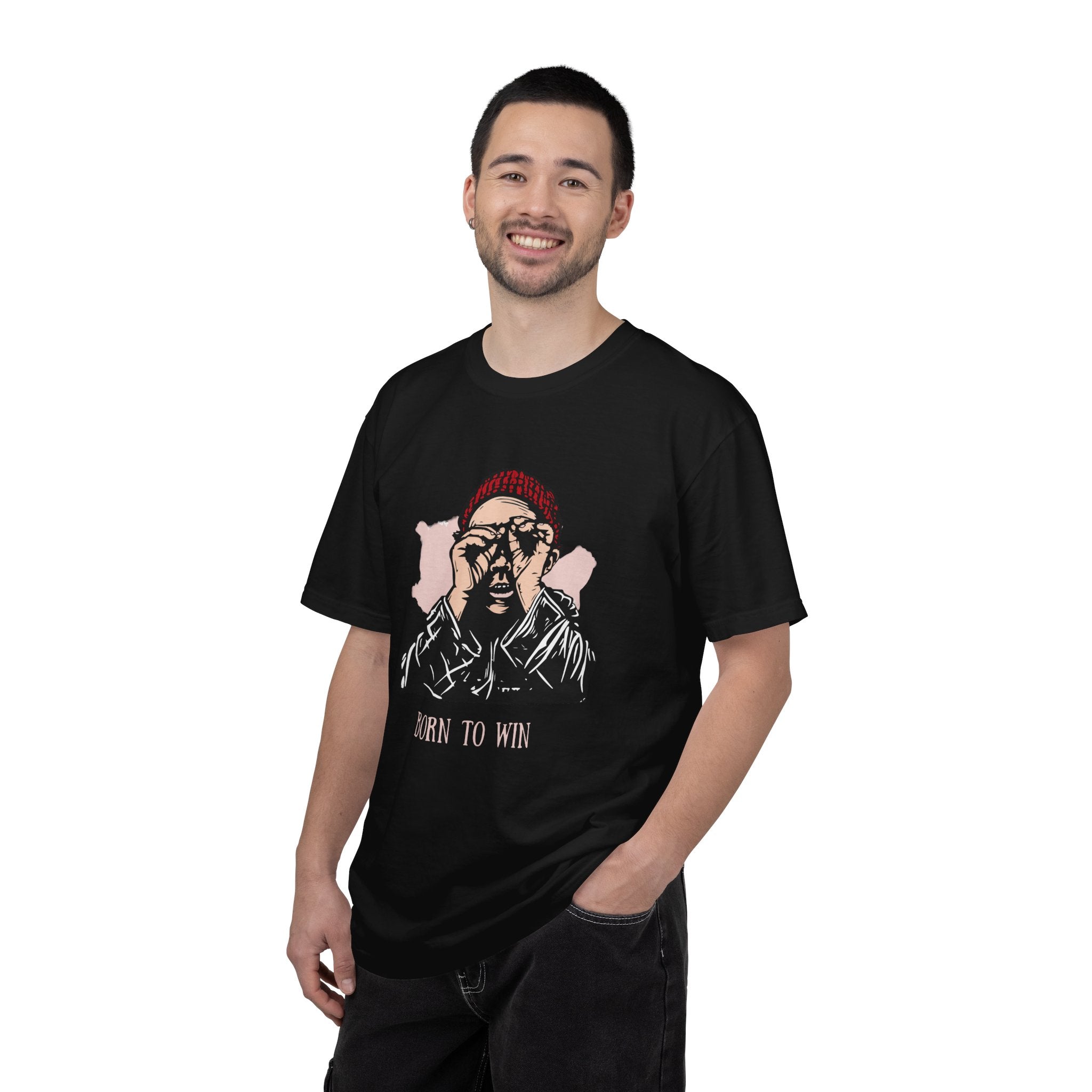T-Shirt — 'Born to Win' Retro Beanie Portrait Graphic