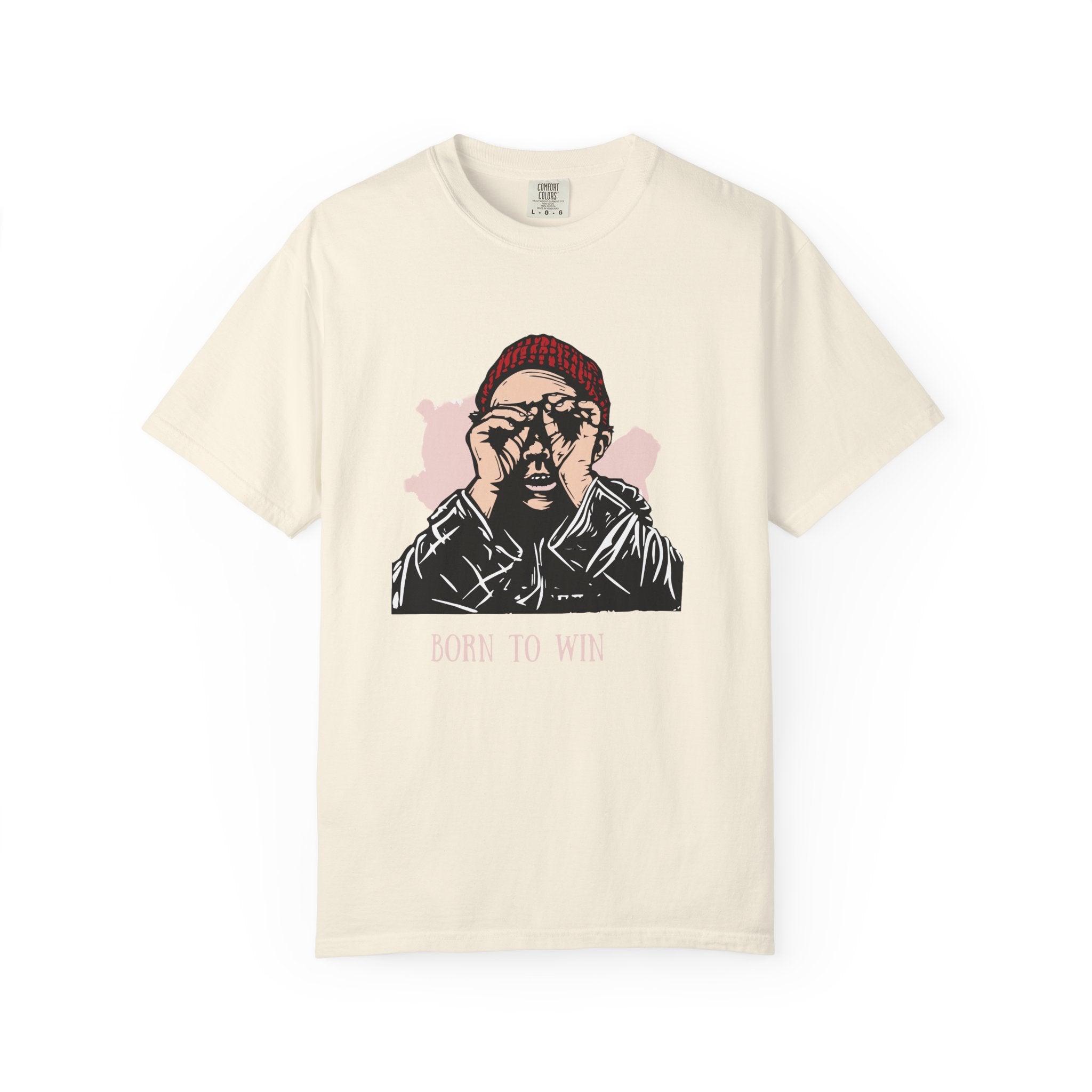 T-Shirt — 'Born to Win' Retro Beanie Portrait Graphic