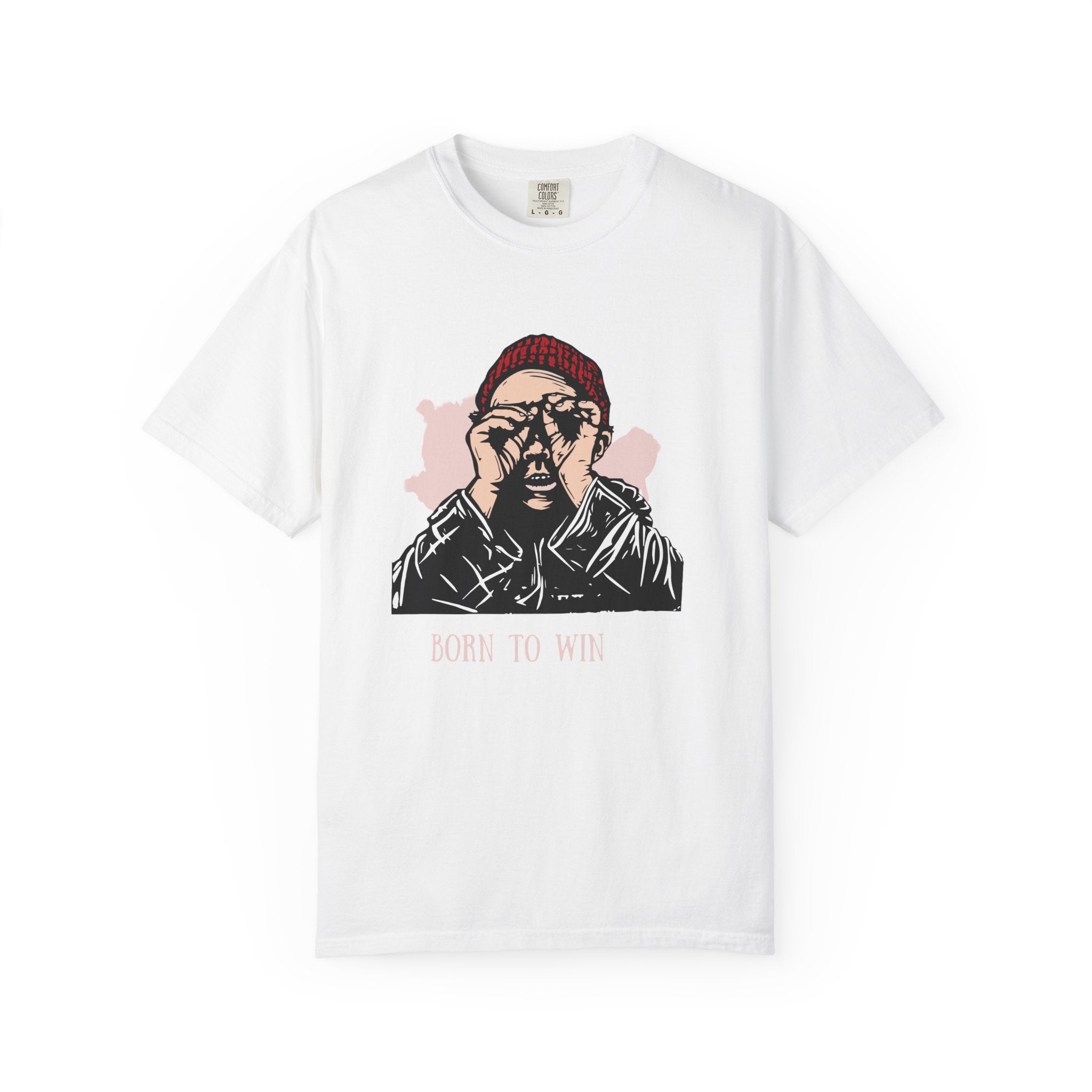 T-Shirt — 'Born to Win' Retro Beanie Portrait Graphic