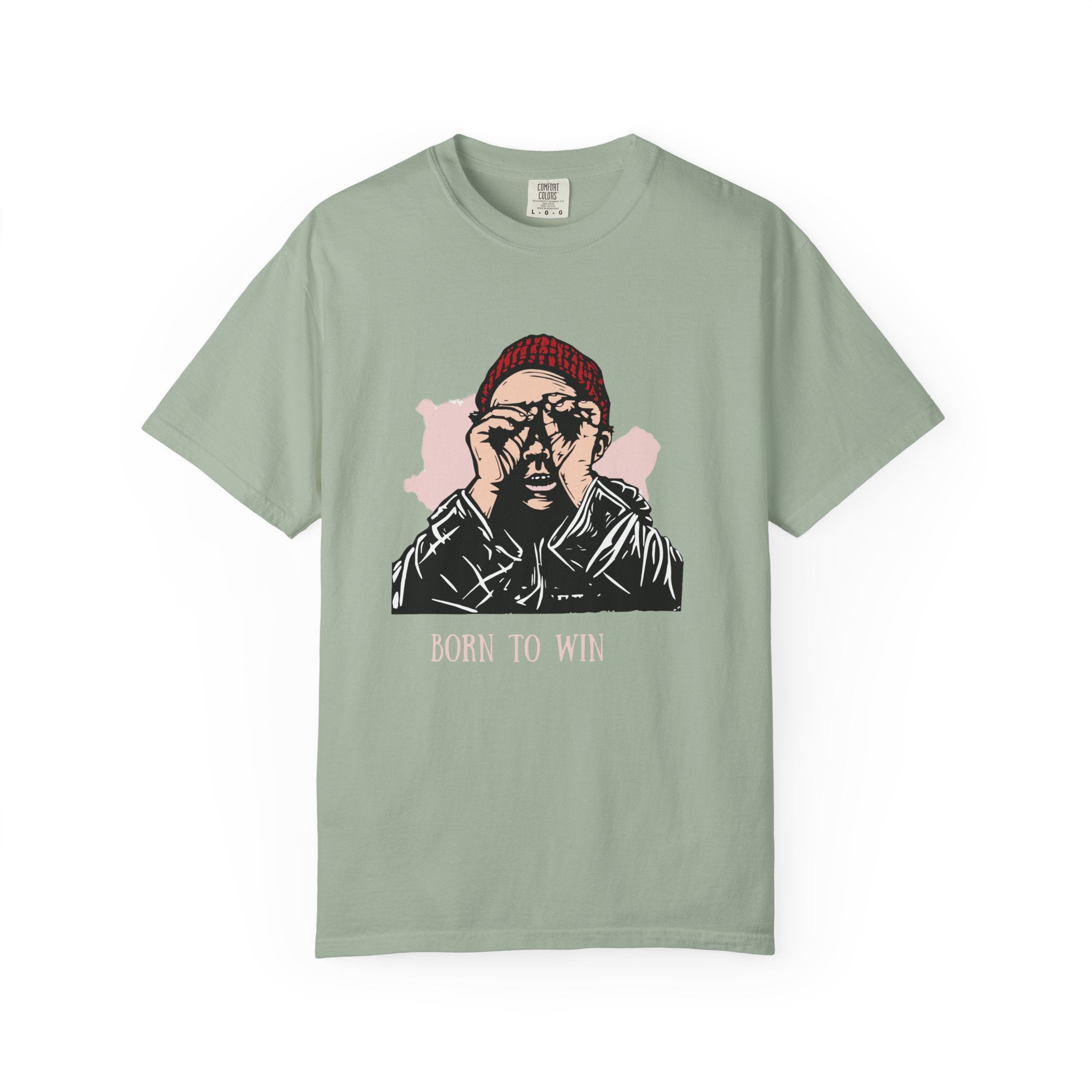 T-Shirt — 'Born to Win' Retro Beanie Portrait Graphic