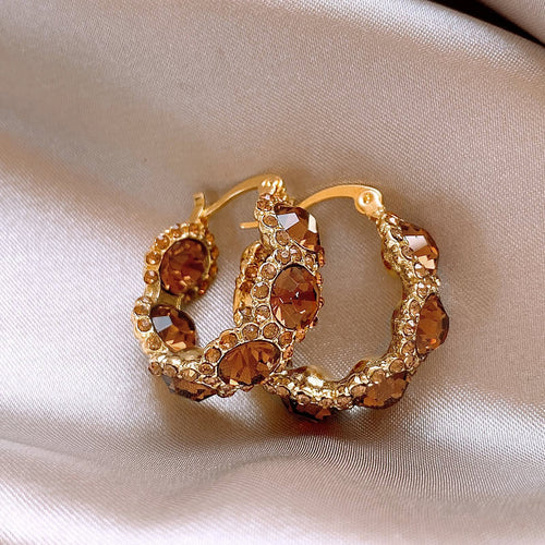 Coffee-colored Crystal Ring Ear Button Girl