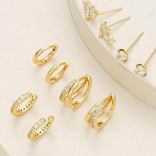 Real Gold Brass Electroplated Zircon Inlaid Earring Set
