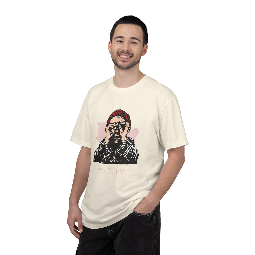 T-Shirt — 'Born to Win' Retro Beanie Portrait Graphic