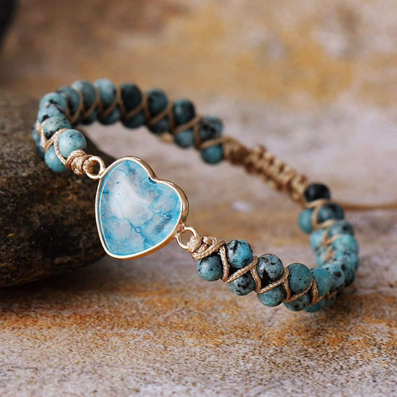 Teardrop-shaped Lapis Lazuli Natural Stone Handwoven Wrap Bracelet Adjustable