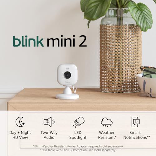Blink Mini 2 — Home Security & Pet Camera with HD video, color night view, motion detection, two-way audio, and built-in spotlight — 1 camera (White)