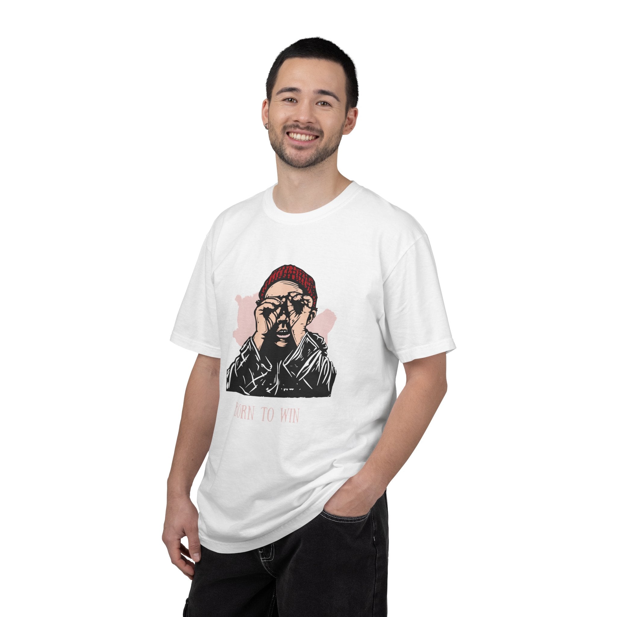 T-Shirt — 'Born to Win' Retro Beanie Portrait Graphic