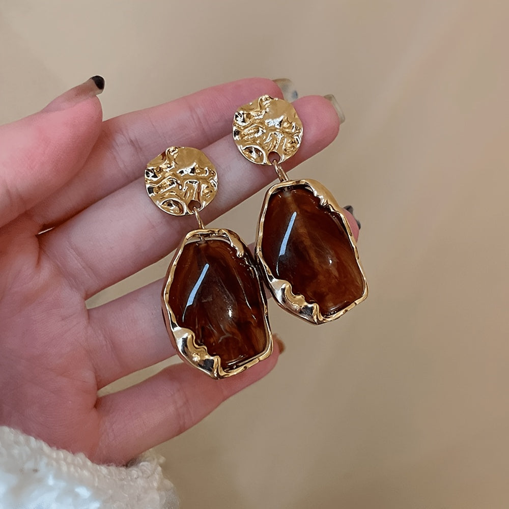 Elegant Vintage Irregular Resin Geometric Earrings For Women, Perfect For Banquets, Parties & Vacations