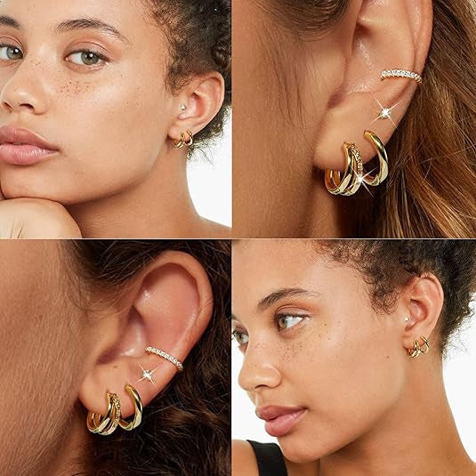 Real Gold Brass Electroplated Zircon Inlaid Earring Set