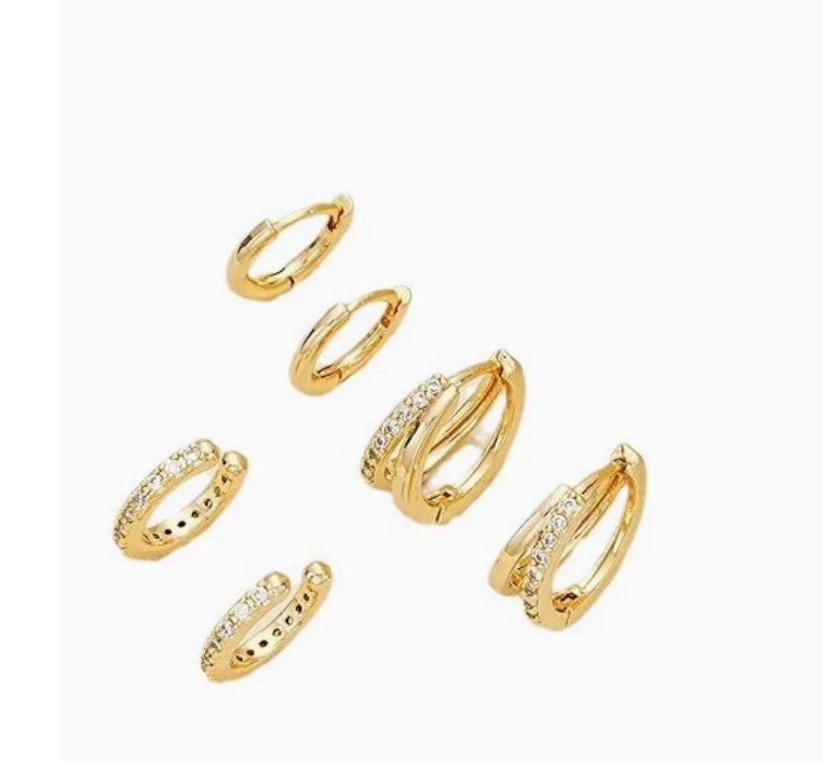 Real Gold Brass Electroplated Zircon Inlaid Earring Set
