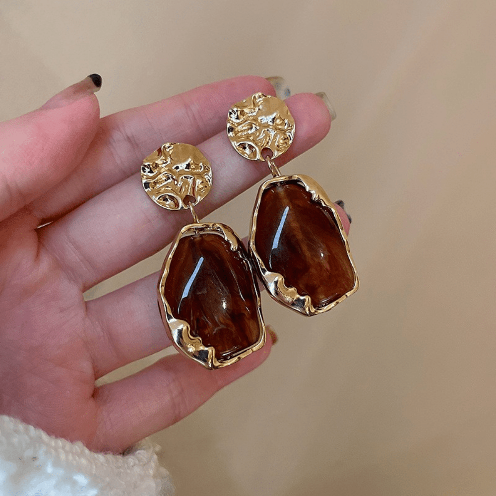 Elegant Vintage Irregular Resin Geometric Earrings For Women, Perfect For Banquets, Parties & Vacations