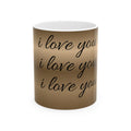 I Love You Script Ceramic Mug — Repeating Handwritten Romance Coffee Cup (11oz, 15oz)