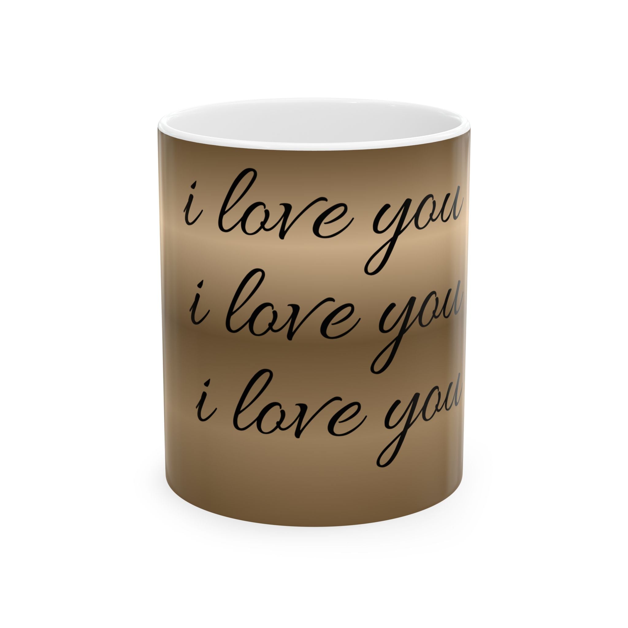 I Love You Script Ceramic Mug — Repeating Handwritten Romance Coffee Cup (11oz, 15oz)
