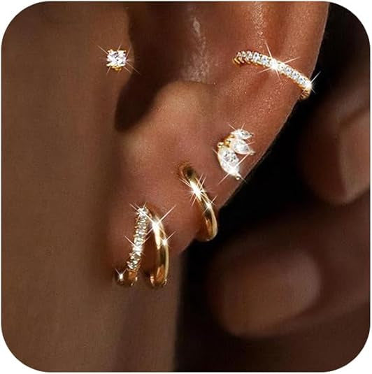 Real Gold Brass Electroplated Zircon Inlaid Earring Set