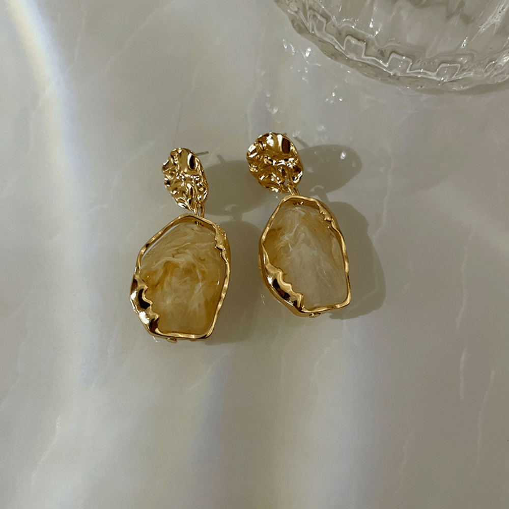 Elegant Vintage Irregular Resin Geometric Earrings For Women, Perfect For Banquets, Parties & Vacations