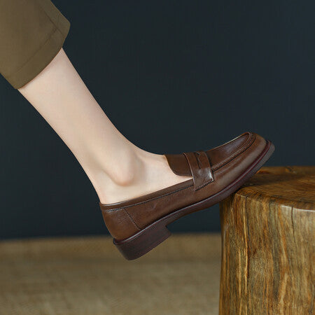 British-style Vintage Women's Heeled Leather Shoes