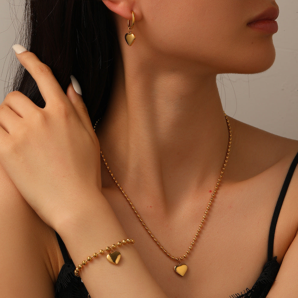 Light Luxury Colorfast Heart-Shaped Bead Jewelry Set